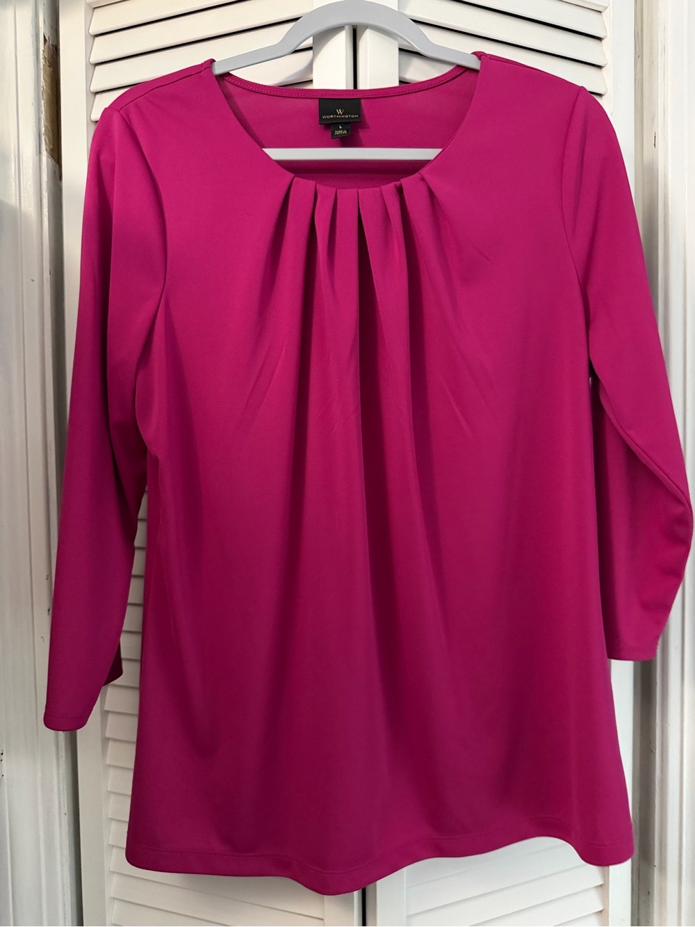 Worthington Fuchsia Pleated Neck Blouse